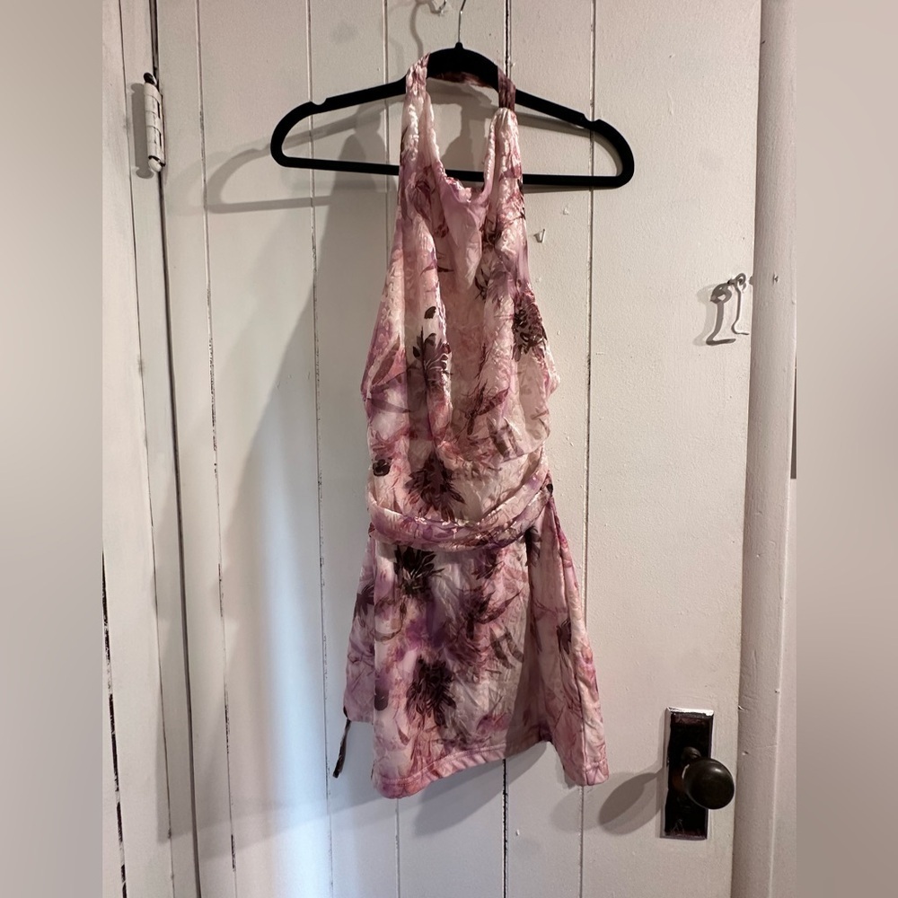 AKIRA NWT VELVET Floral Halter Dress in Pink and Purple